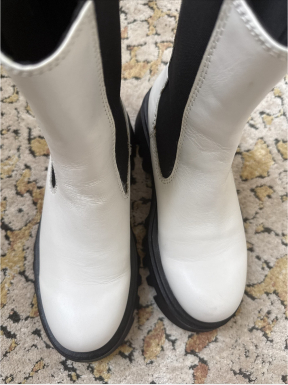 Zara Leather Ankle Boots Cream Off White Low Heel Size 6 - Picture 6 of 8